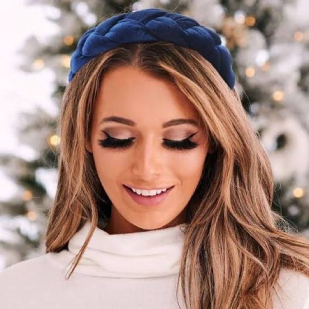 Navy Blue Braided Velvet Headband by femme faire Canada